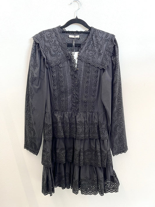 Abito Corto di Ulla Johnson a Balze in Pizzo Sangallo Nero