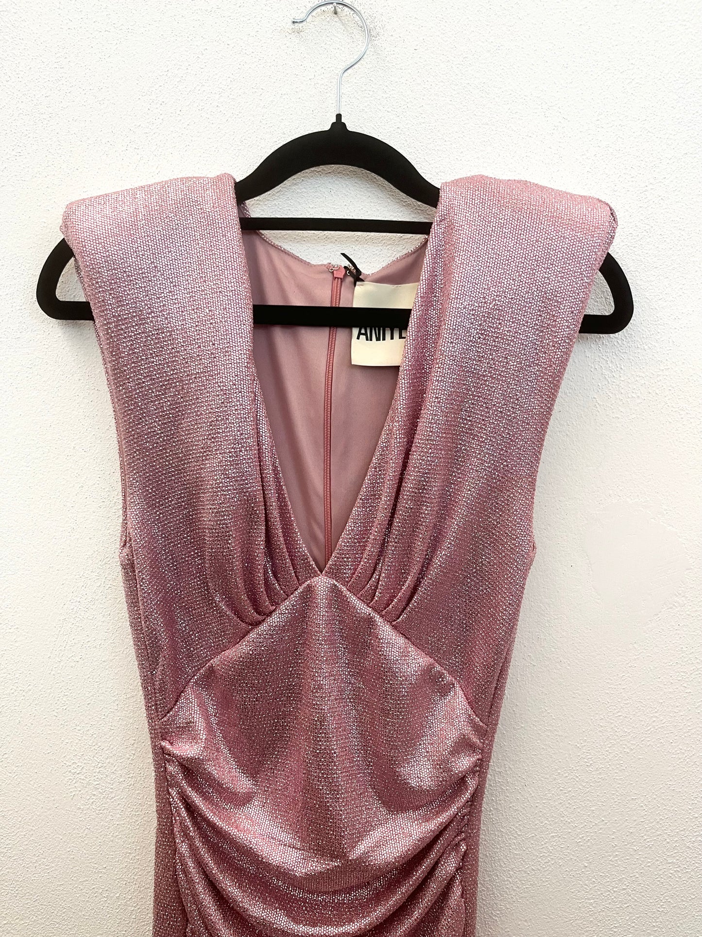 Vestito Corto di Aniye By Drappeggiato Lurex Rosa Cipria