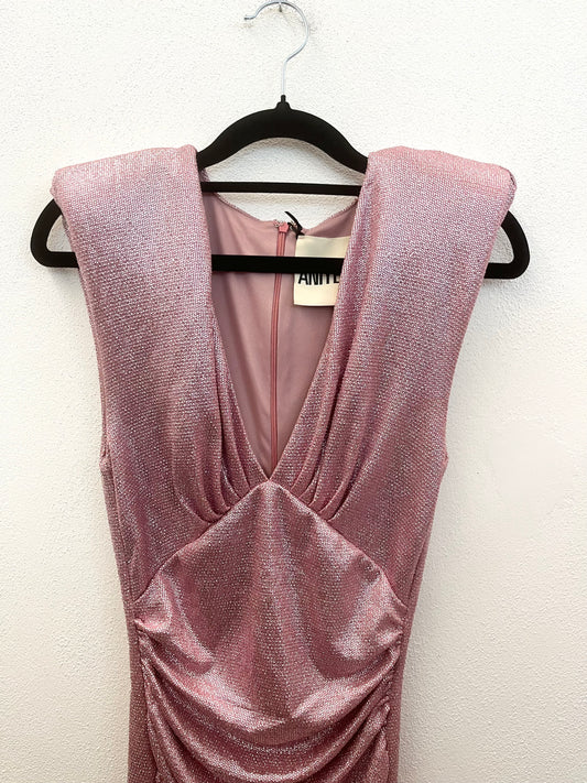 Vestito Corto di Aniye By Drappeggiato Lurex Rosa Cipria