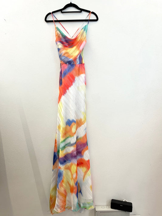 Abito Lungo di Actualee a Sottoveste in Seta Astratta Multicolore