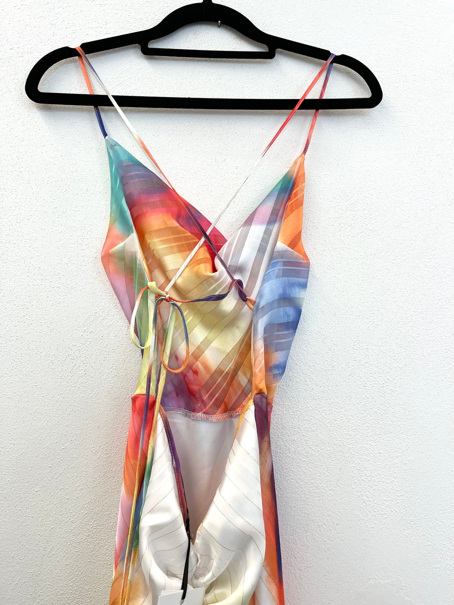 Abito Lungo di Actualee a Sottoveste in Seta Astratta Multicolore
