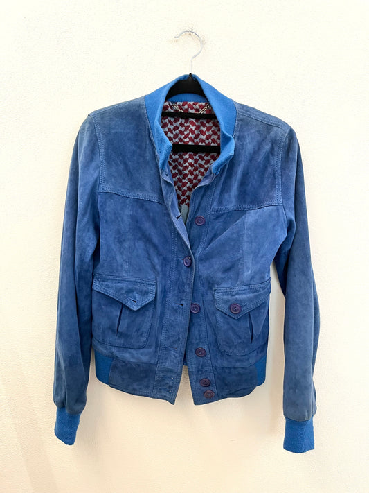 Bomber di Le Lentier in Suede Blu Cobalto