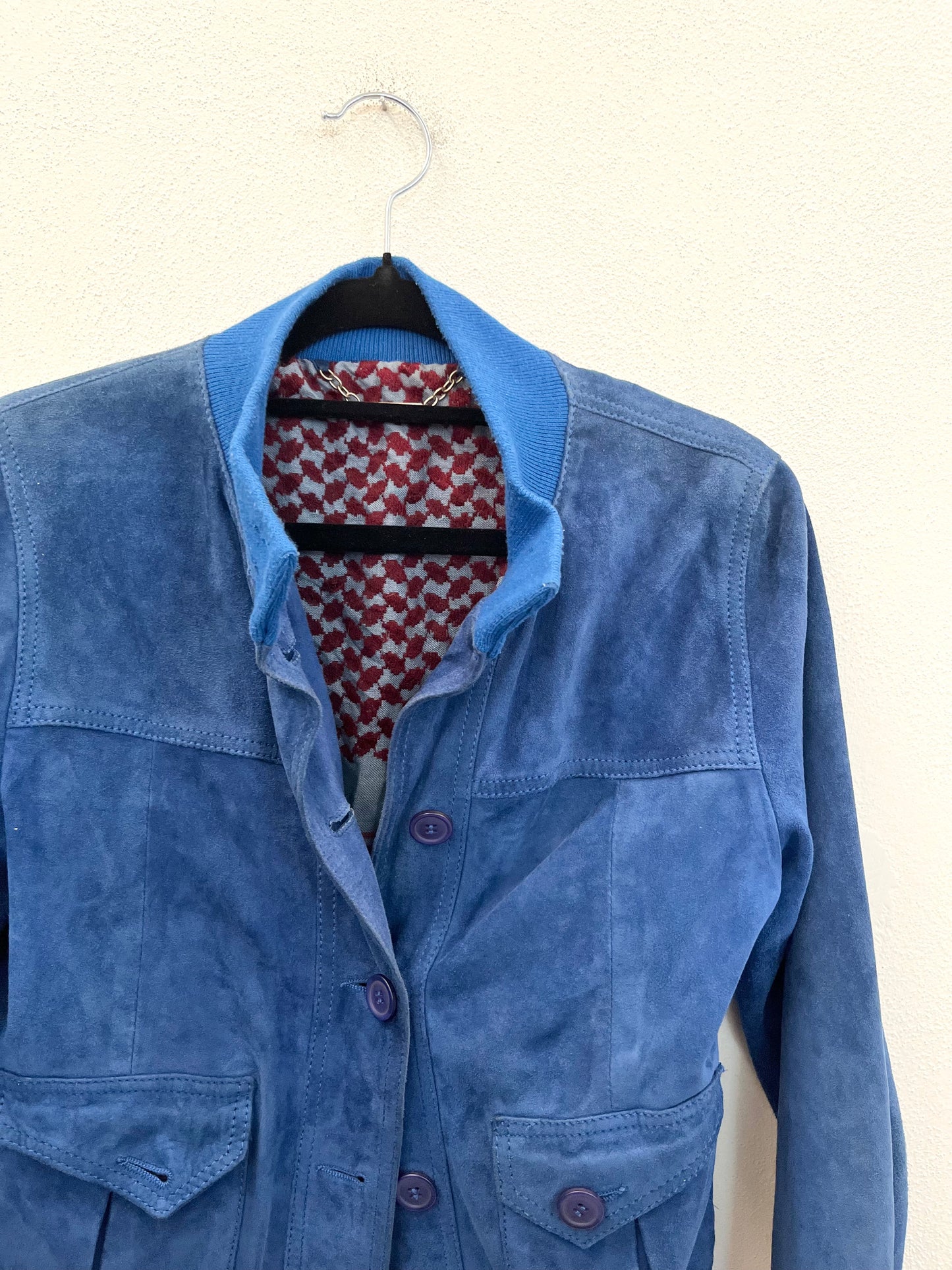Bomber di Le Lentier in Suede Blu Cobalto