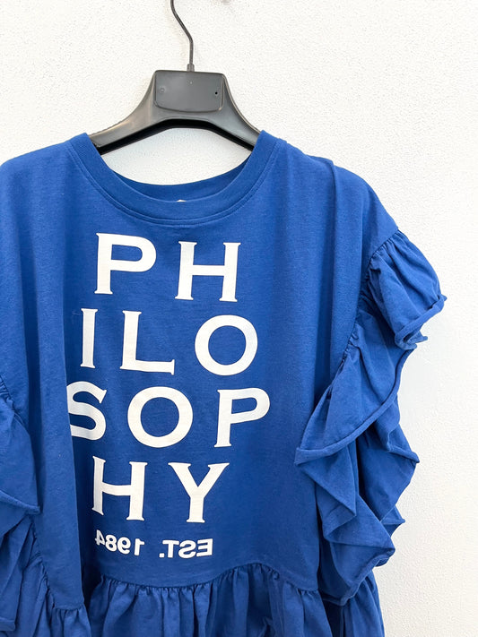 T-shirt di Philosophy over blu con ruches e grafica