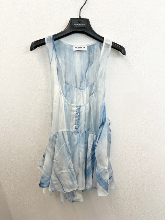 Camicetta di DonDup tie-dye azzurro a uovo con ruches