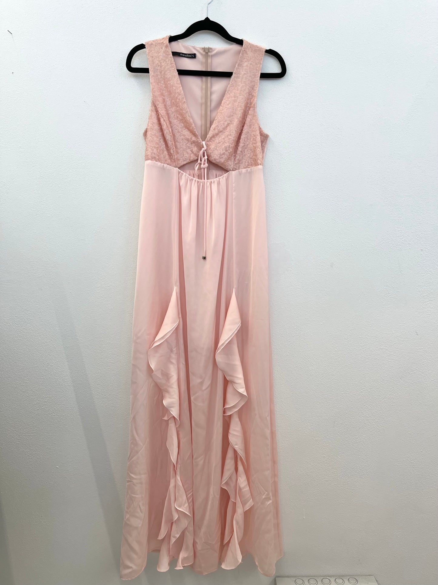 Anna Rita N Powder Pink Evening Dress with Lace Bodice