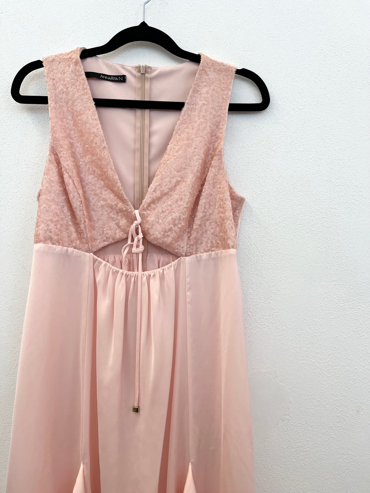 Anna Rita N Powder Pink Evening Dress with Lace Bodice