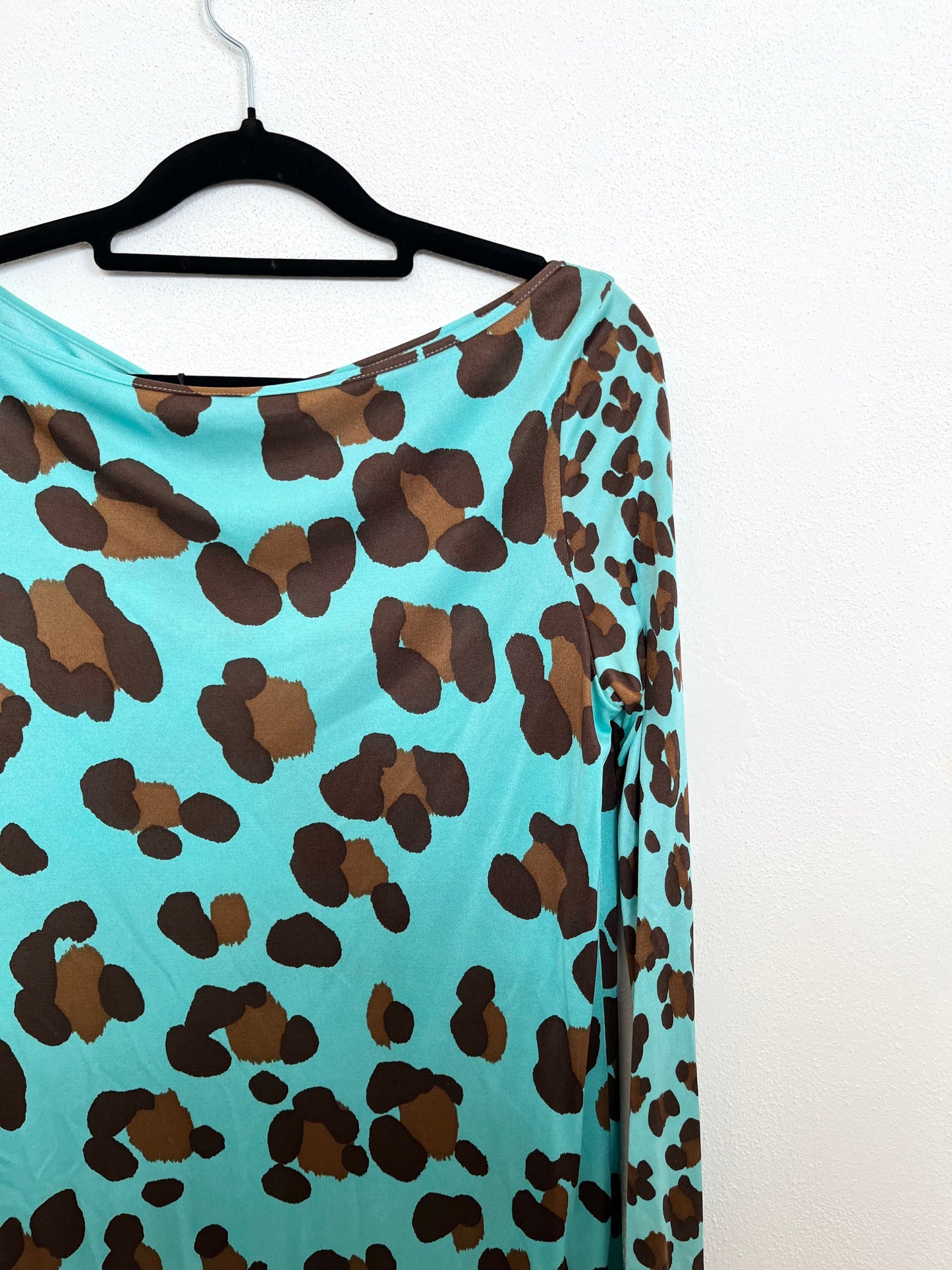 Mini Dress di Blumarine Animalier Turchese con Maniche a Campana