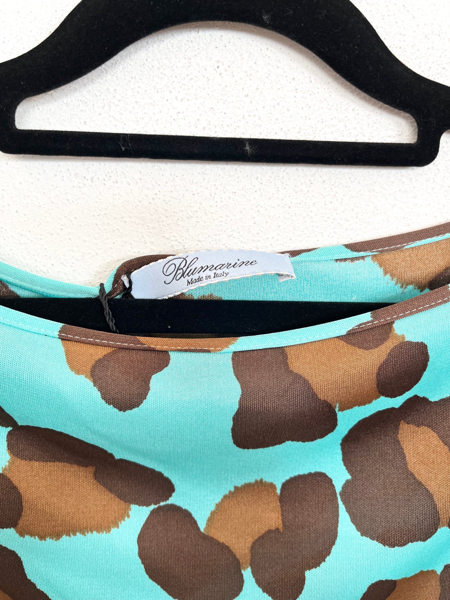 Mini Dress di Blumarine Animalier Turchese con Maniche a Campana