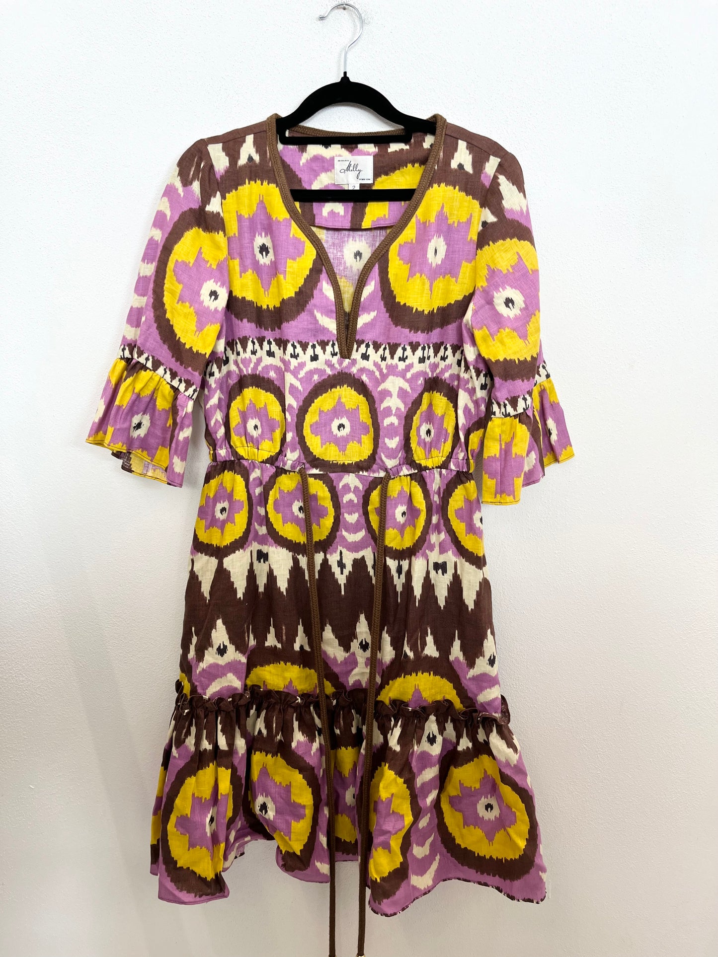 Abito Milly con Stampa Ikat e Gonna a Balze