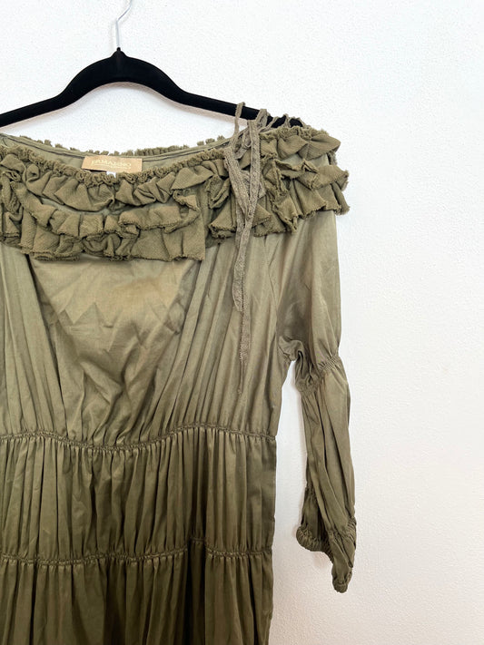 Mini Dress Ermanno Verde Oliva con Volant e Scollo Bardot