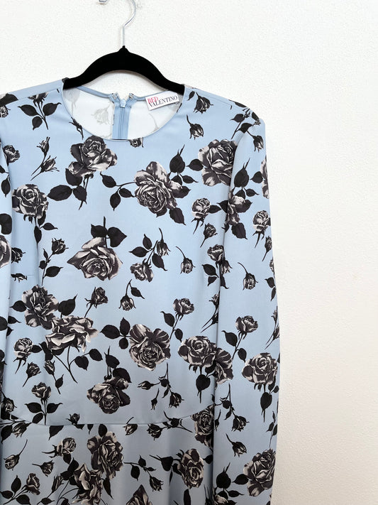 Abito Red Valentino Celeste con Stampa Rose