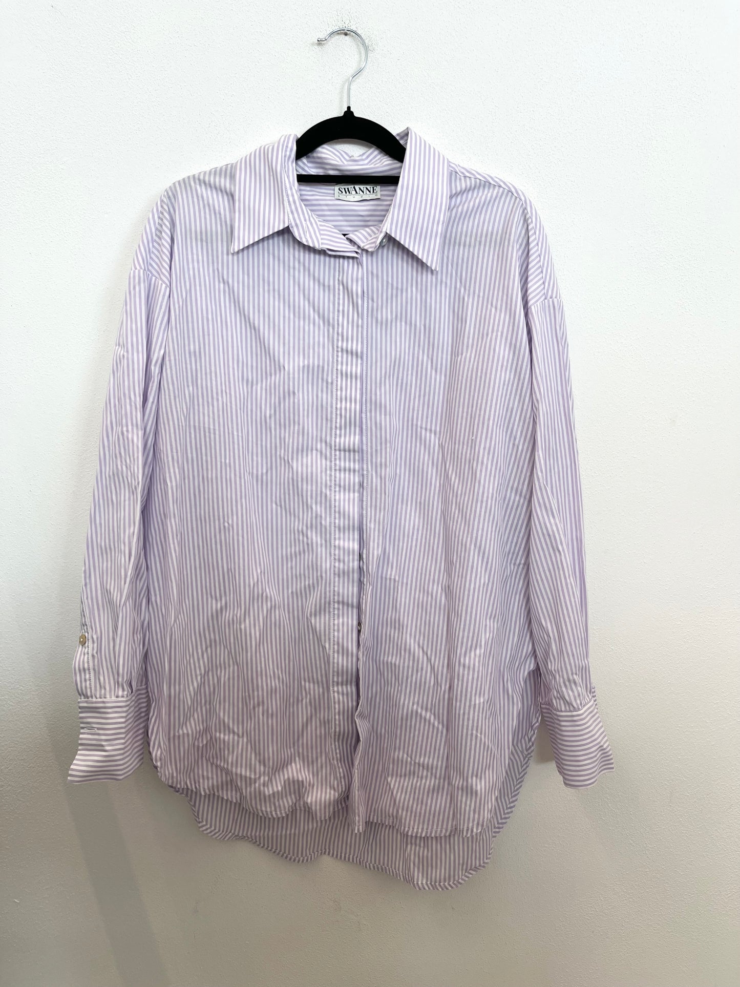 Camicia Swanne Oversize a Righe Lilla e Bianche
