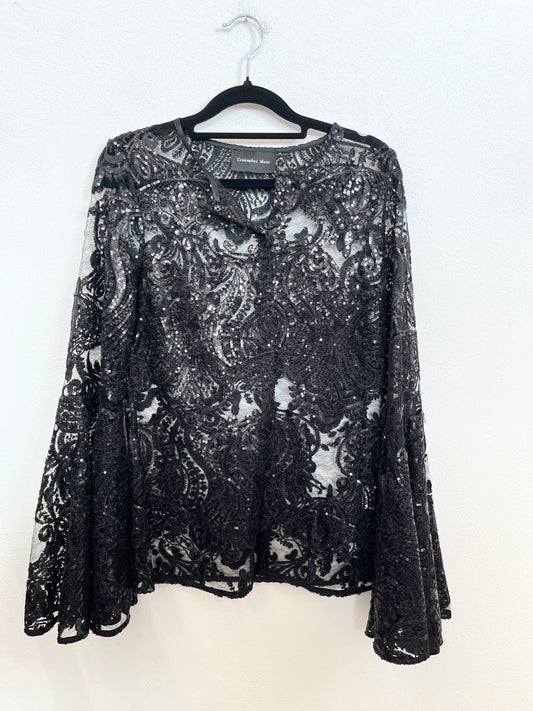 Top Cristopher More in Pizzo e Paillettes Nero