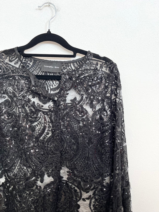 Top Cristopher More in Pizzo e Paillettes Nero