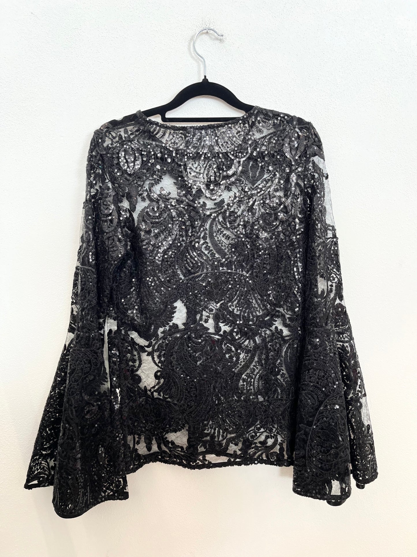 Top Cristopher More in Pizzo e Paillettes Nero