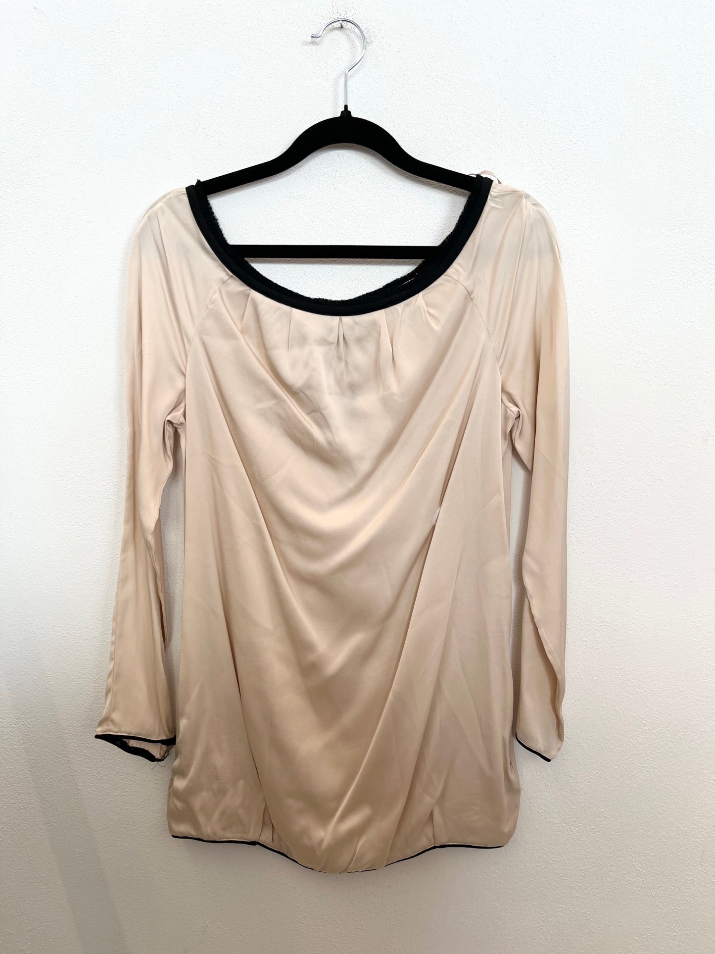 Diane Von Furstenberg Champagne Satin Top with Black Elasticated Edges
