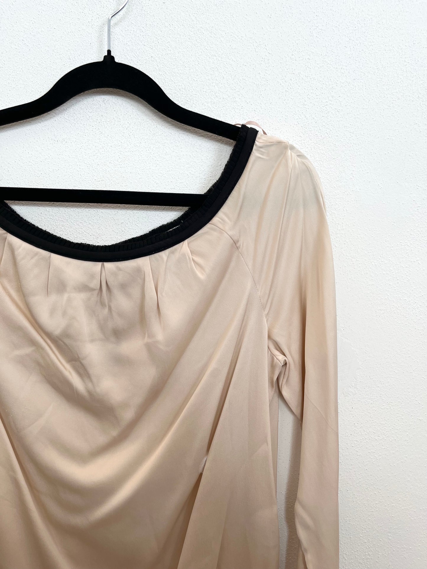 Diane Von Furstenberg Champagne Satin Top with Black Elasticated Edges