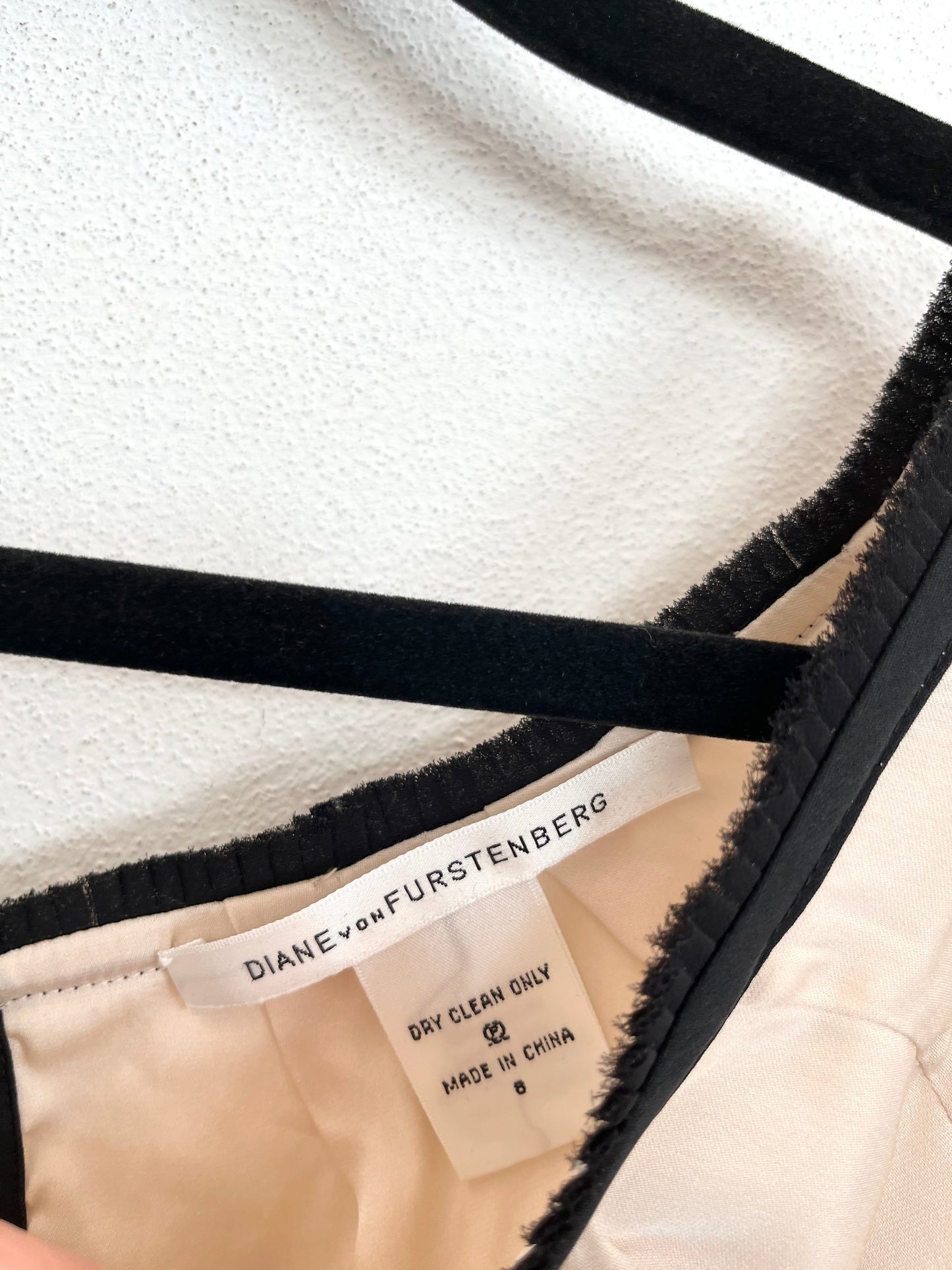 Diane Von Furstenberg Champagne Satin Top with Black Elasticated Edges