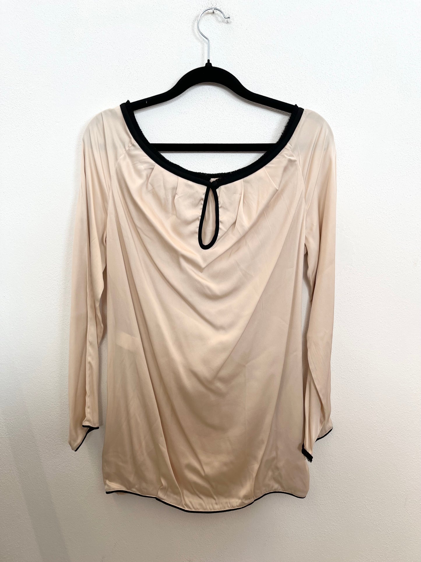 Diane Von Furstenberg Champagne Satin Top with Black Elasticated Edges