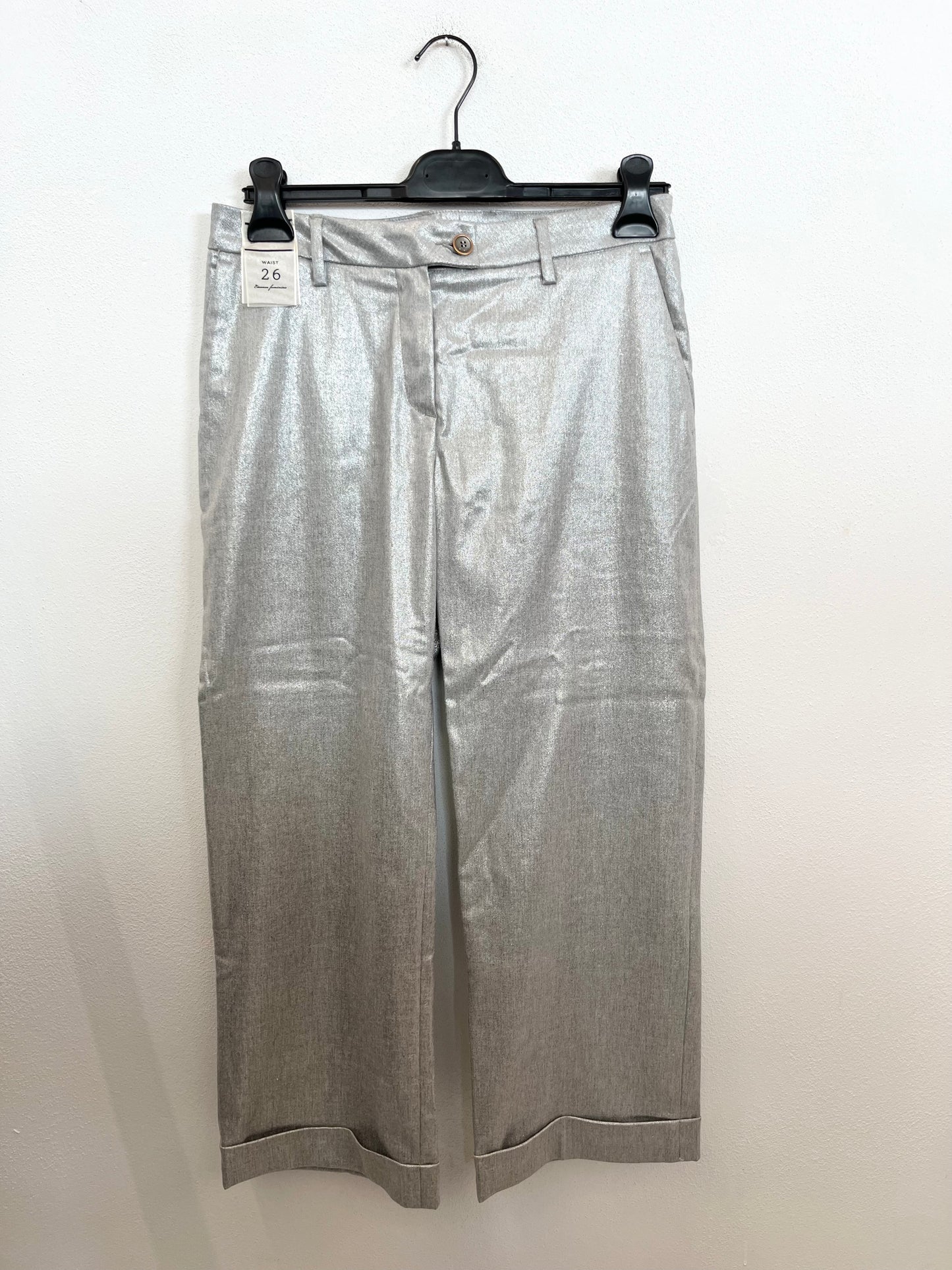 Pantaloni di Re-Hash Argento Metallizzato con Risvolto