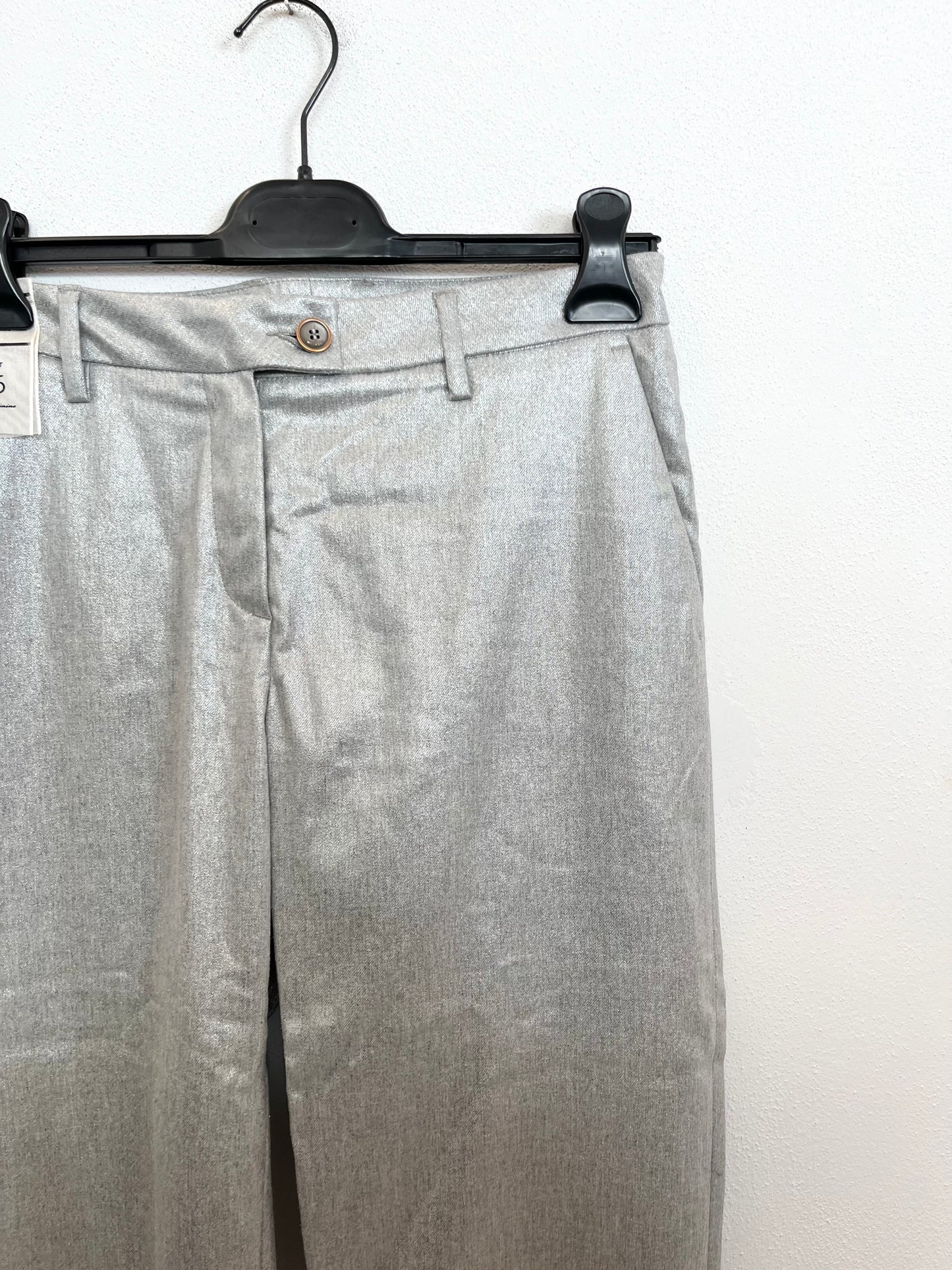 Pantaloni di Re-Hash Argento Metallizzato con Risvolto