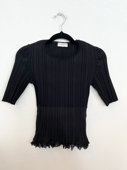 Top Balenciaga in Maglia Plissettata Nero