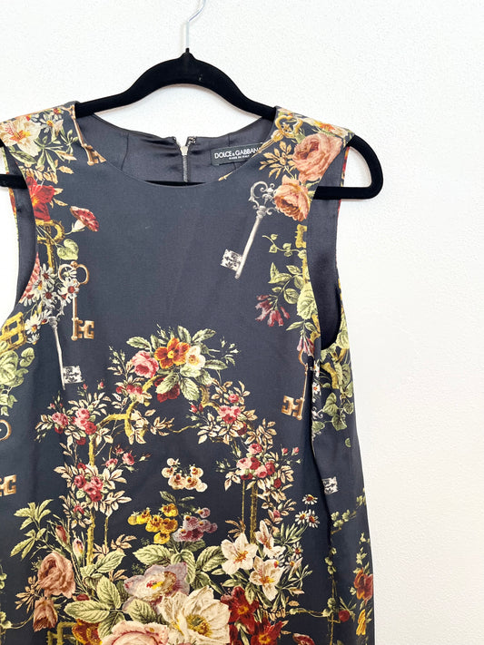 Abito Dolce & Gabbana Stampa Fiori e Chiavi