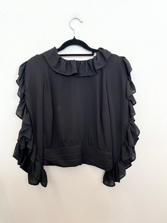 Blusa di Elisabetta Franchi fluida corta con colletto arricciato e ruches