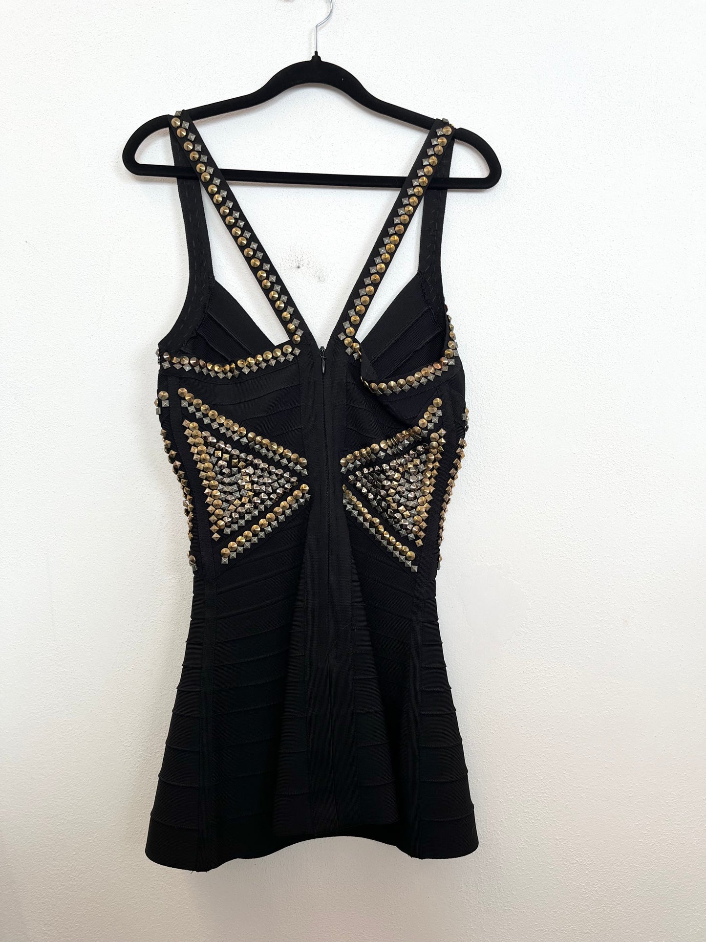 Miniabito Herve Leger bodycon con decorazioni a borchie
