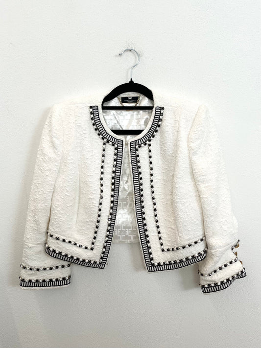 Giacca cropped Elisabetta Franchi in tweed con profili a contrasto
