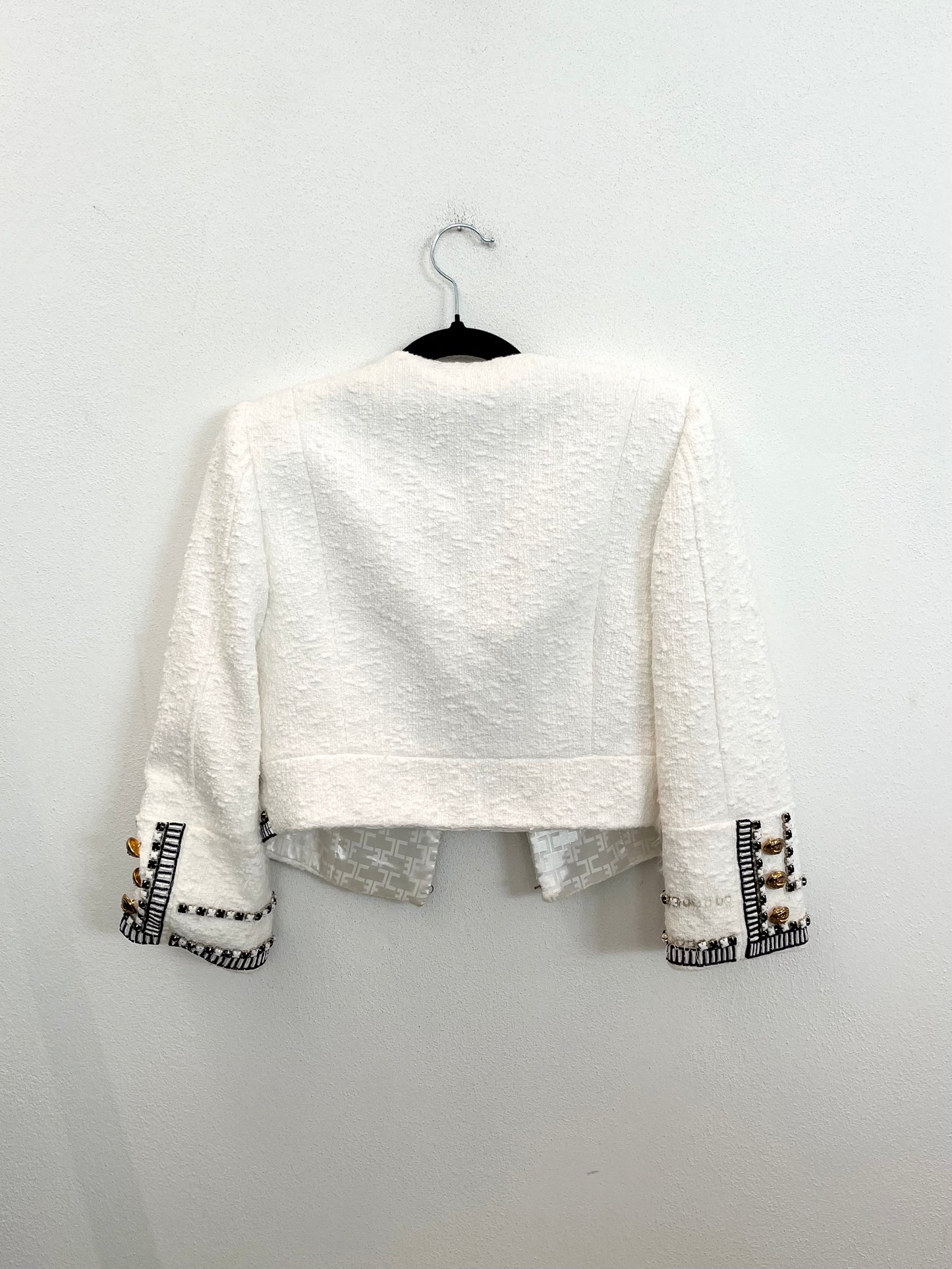 Giacca cropped Elisabetta Franchi in tweed con profili a contrasto