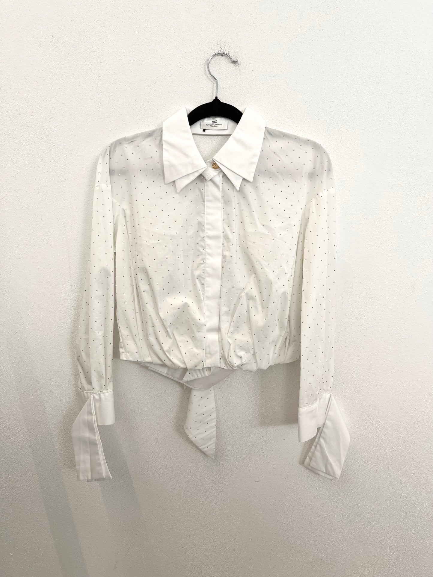 Blusa Elisabetta Franchi Cropped Jewel con Strass e Fiocco