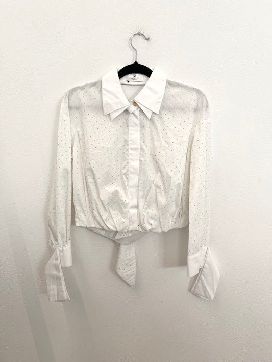 Blusa Elisabetta Franchi Cropped Jewel con Strass e Fiocco