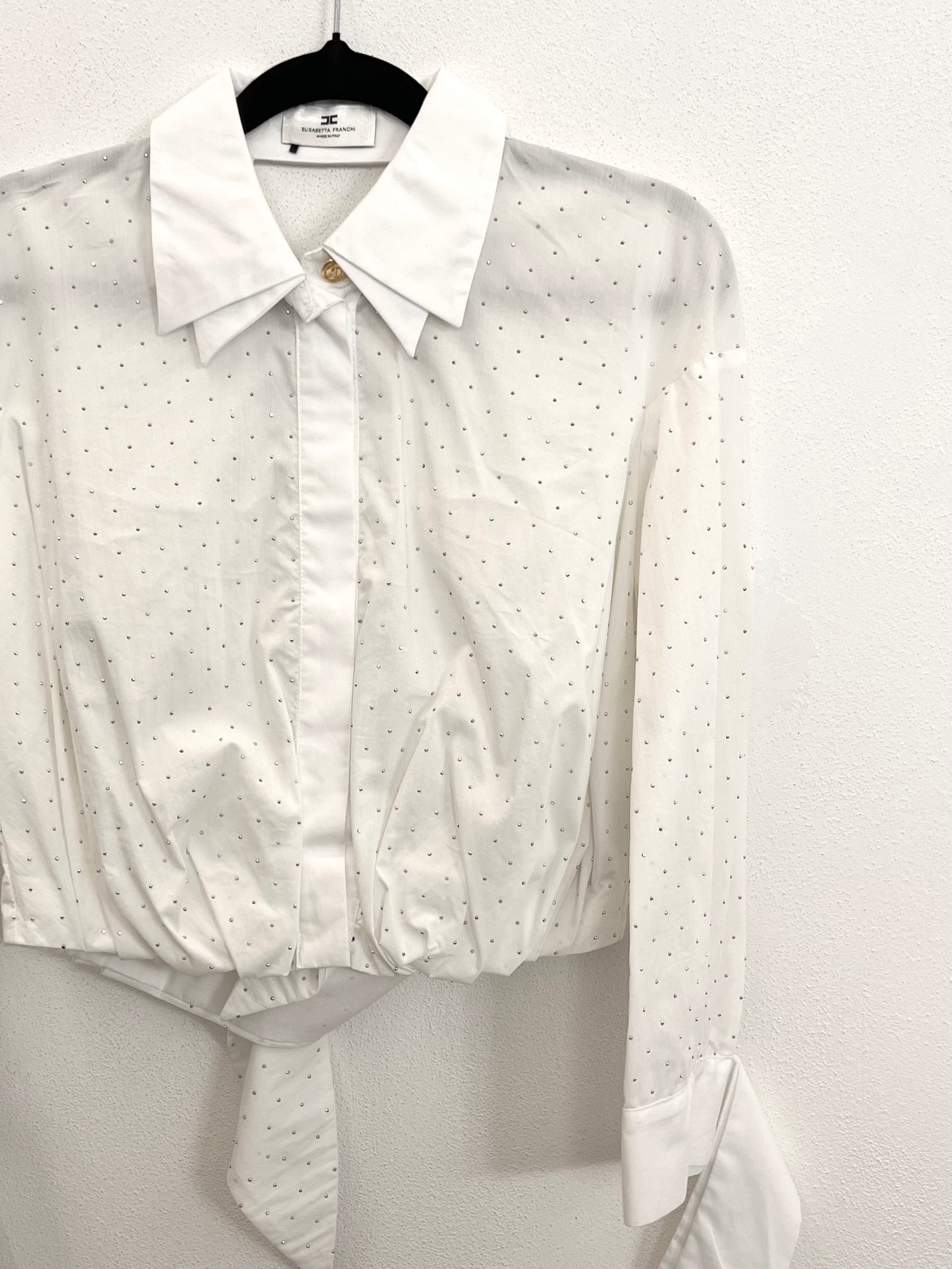 Blusa Elisabetta Franchi Cropped Jewel con Strass e Fiocco