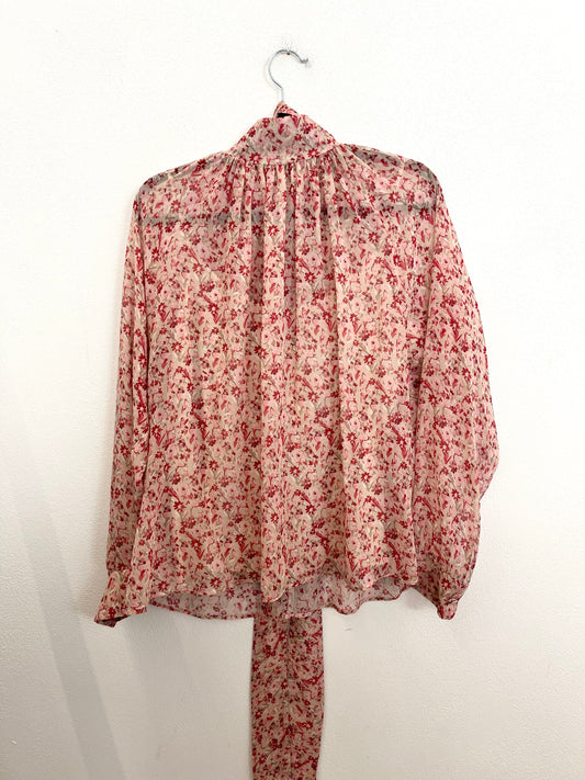 Blusa Max Mara in Chiffon Floreale con Scarf-Neck