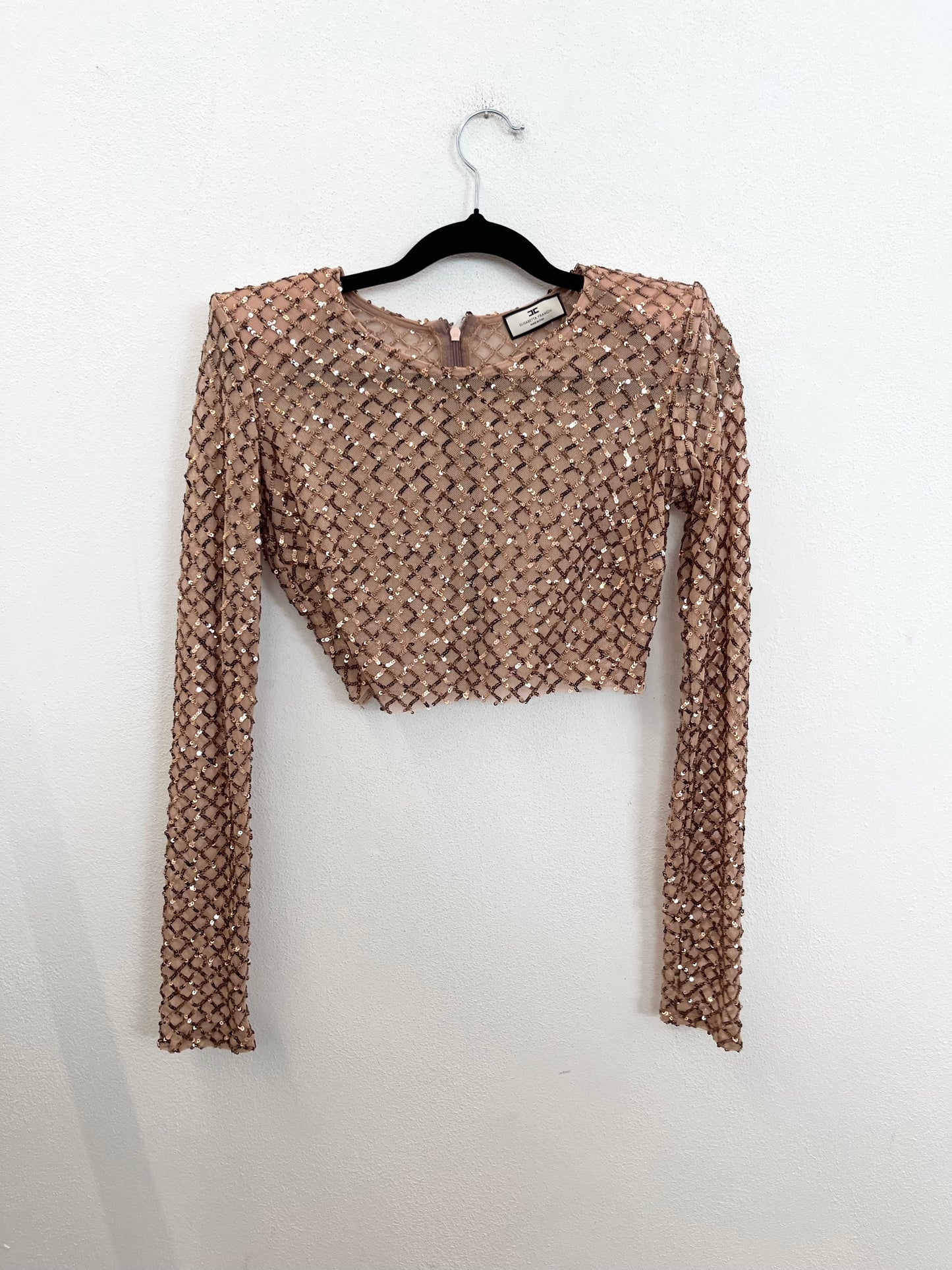 Crop top Elisabetta Franchi a maniche lunghe con paillettes