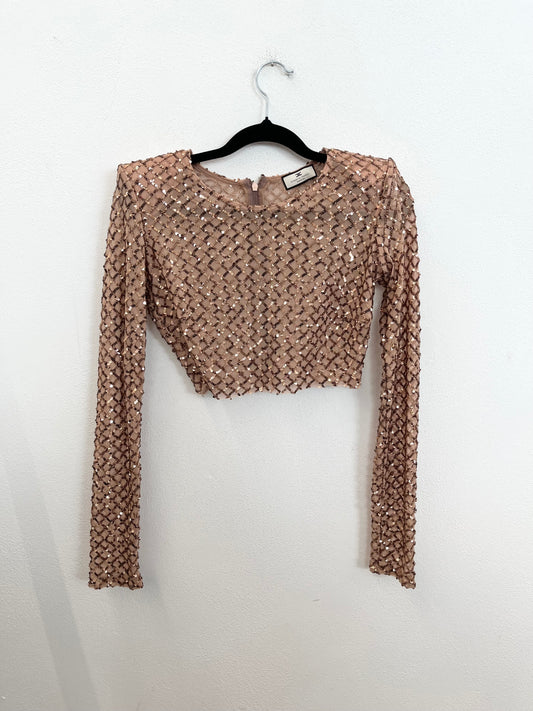 Crop top Elisabetta Franchi a maniche lunghe con paillettes