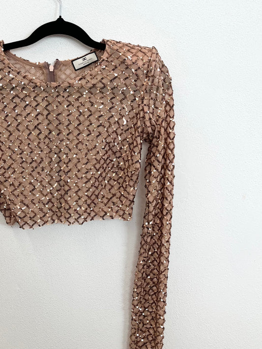 Crop top Elisabetta Franchi a maniche lunghe con paillettes