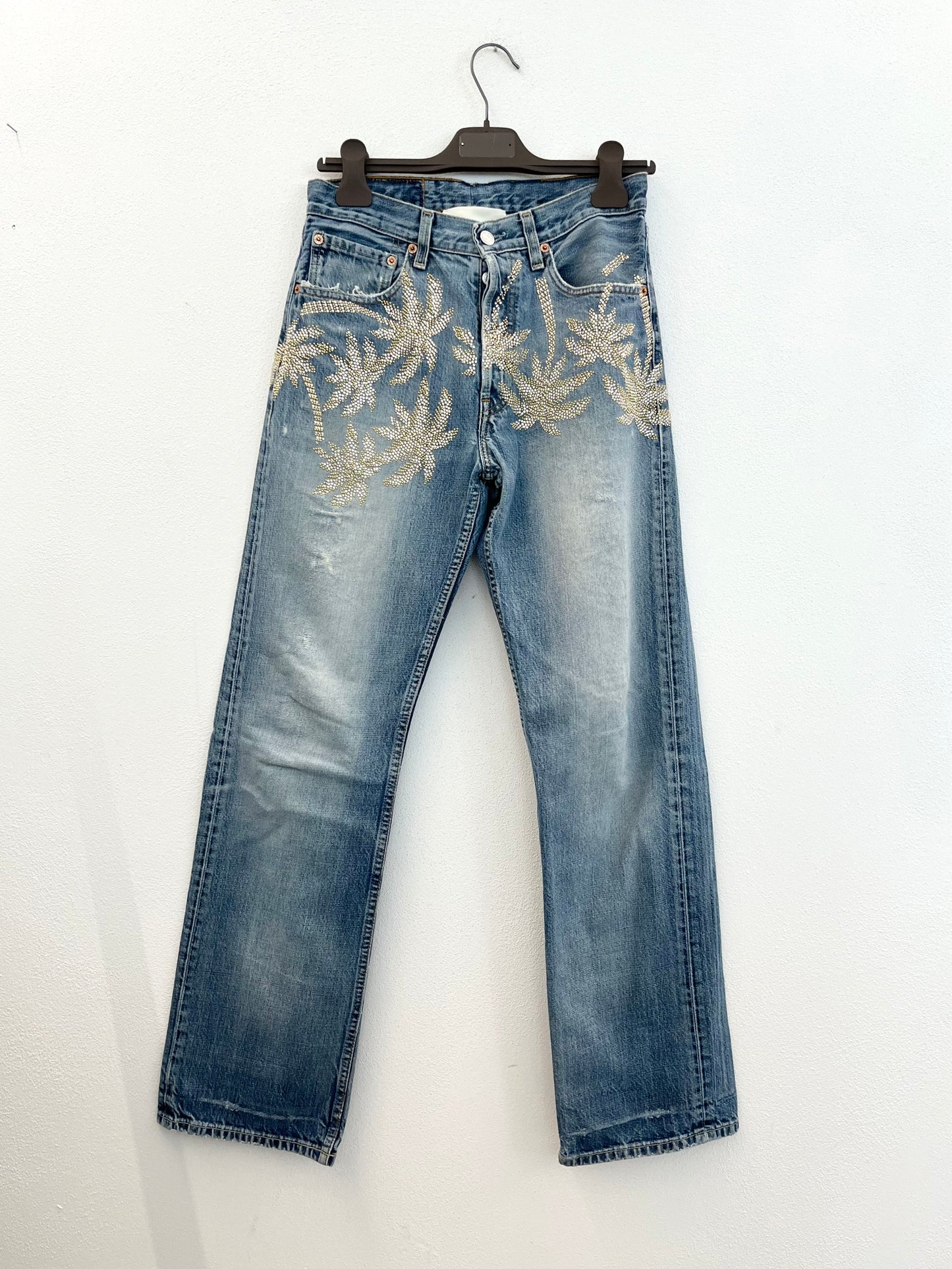 Jeans 5 Progress denim con applicazioni gioiello a palma