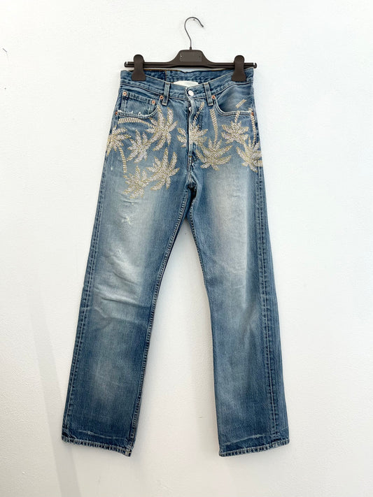 Jeans 5 Progress denim con applicazioni gioiello a palma