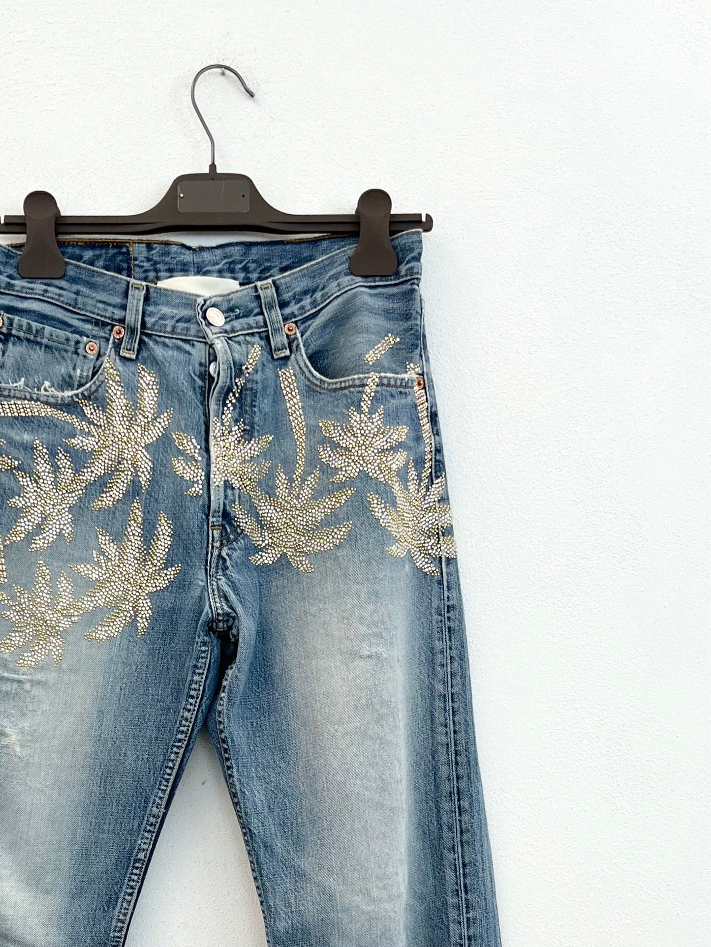Jeans 5 Progress denim con applicazioni gioiello a palma