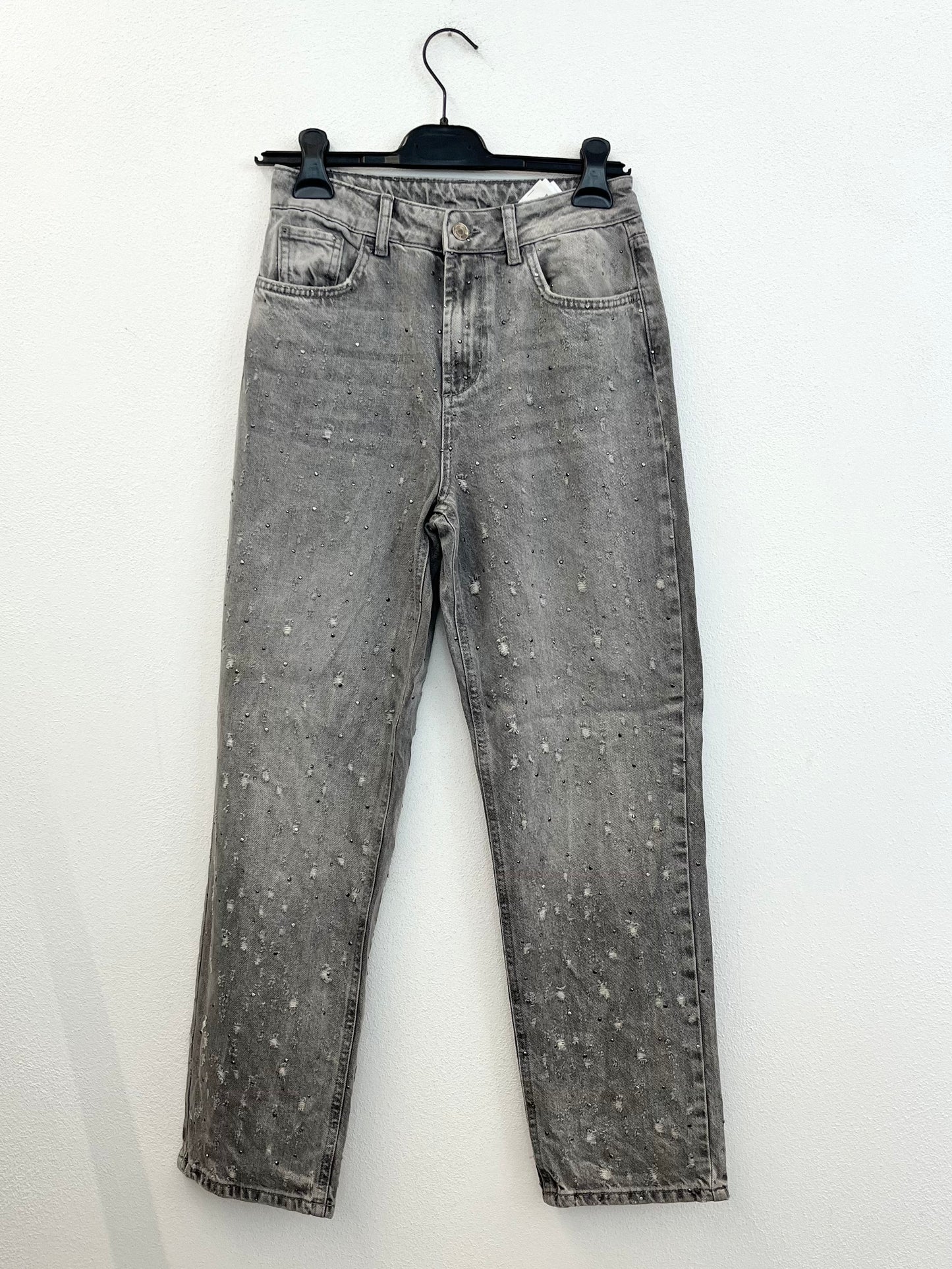 Jeans regular Liu Jo grigi con effetto distressed e strass