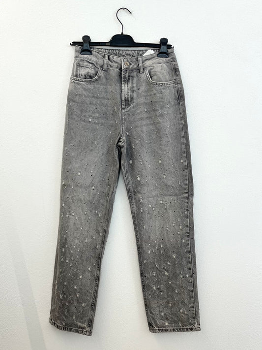 Jeans regular Liu Jo grigi con effetto distressed e strass