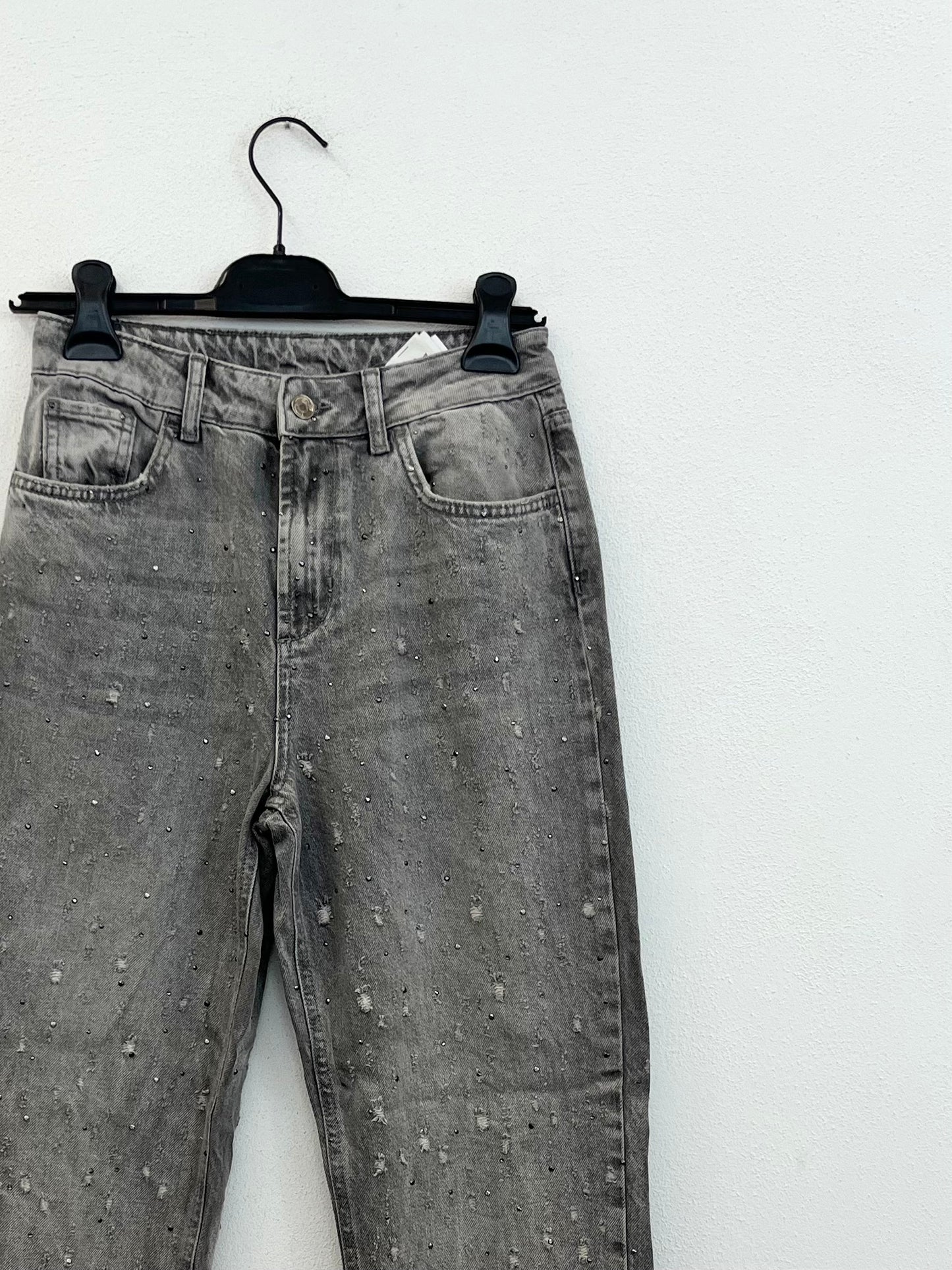 Jeans regular Liu Jo grigi con effetto distressed e strass