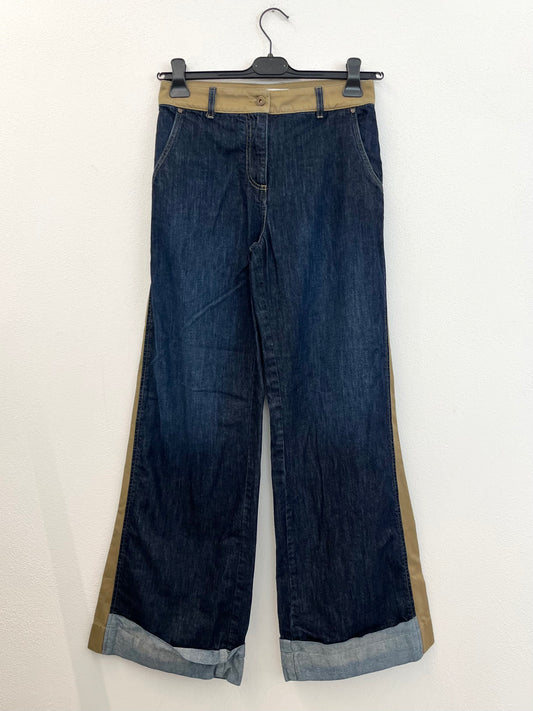 Jeans True Royal a palazzo bi-materici con bande laterali
