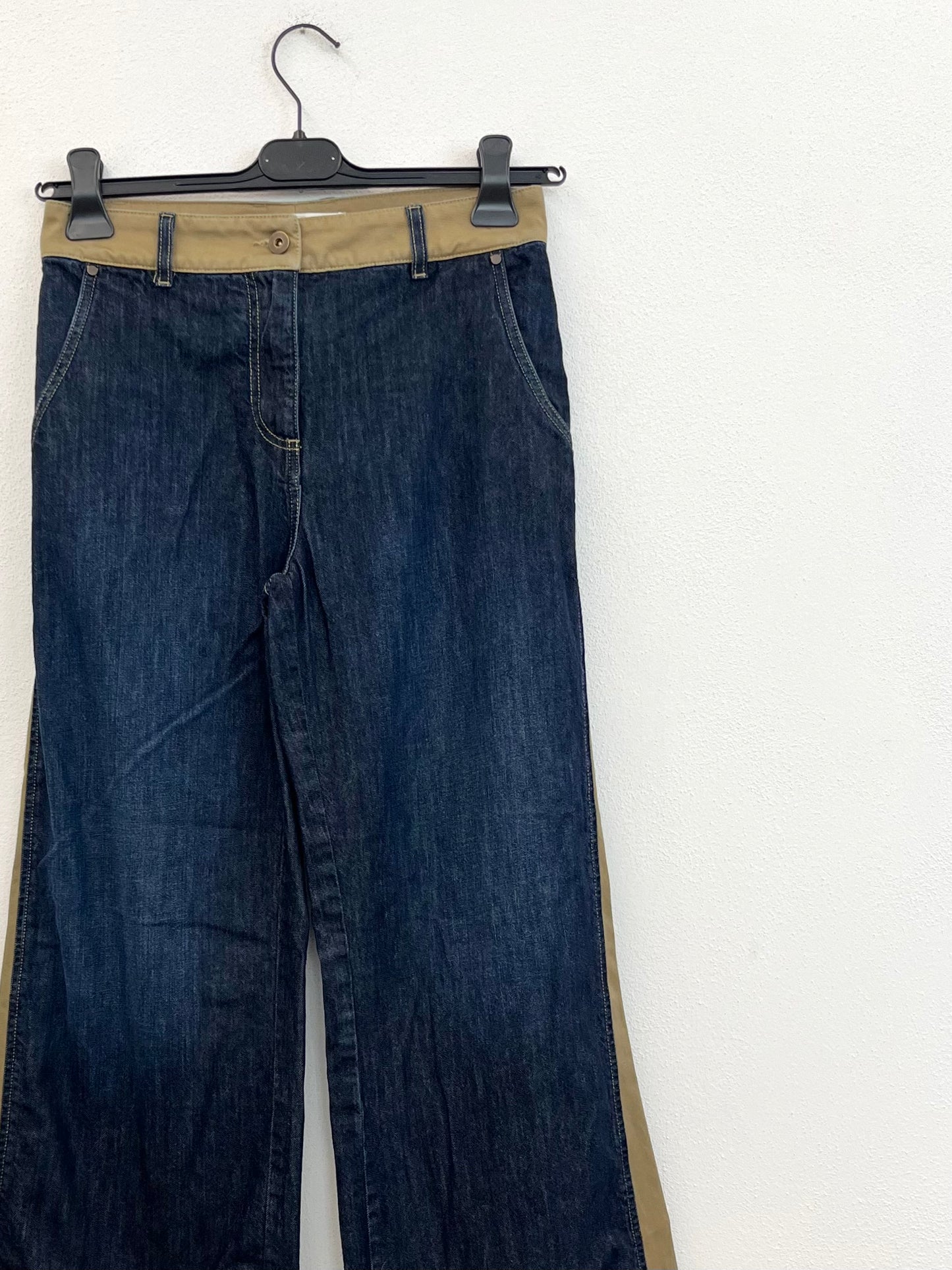 Jeans True Royal a palazzo bi-materici con bande laterali
