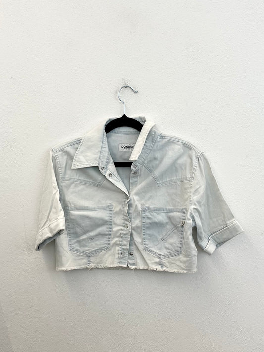 Camicia DonDup crop in denim lavaggio chiaro