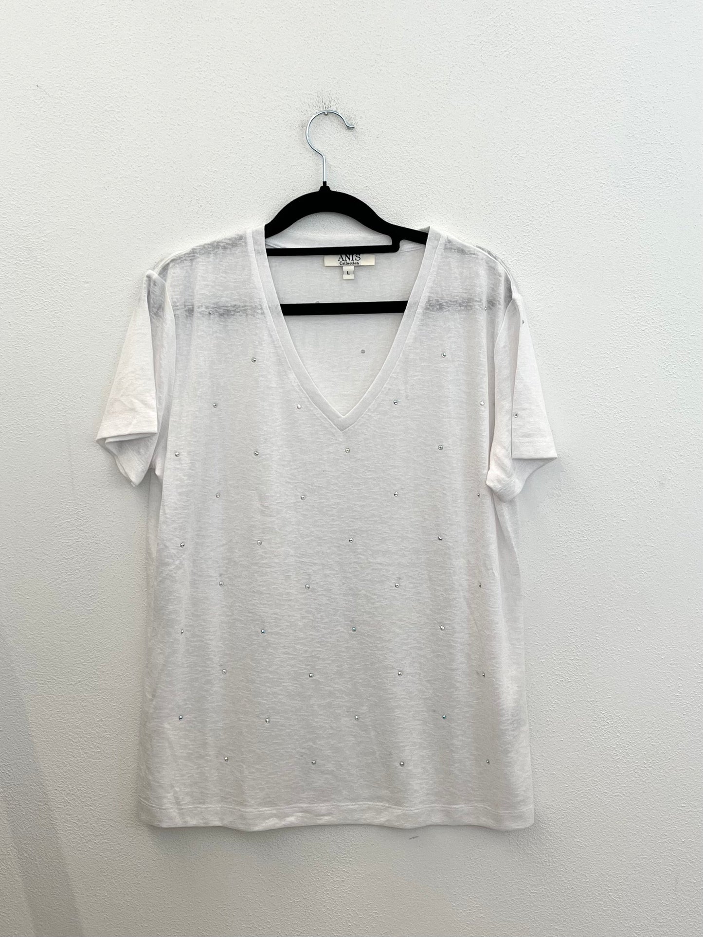 T-shirt Anis scollo a v con micro strass