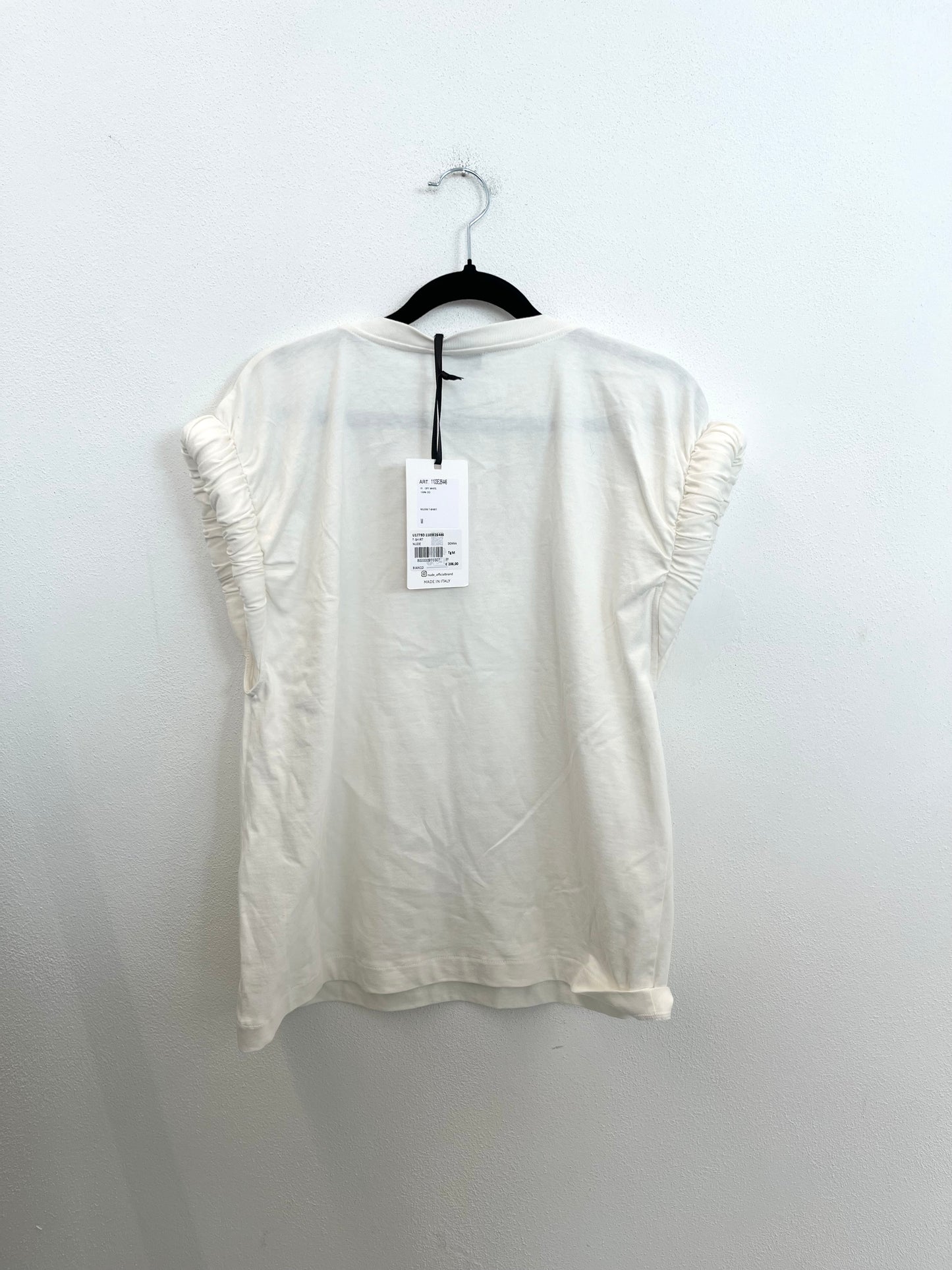 T-shirt Nude con Spalle Arricciate
